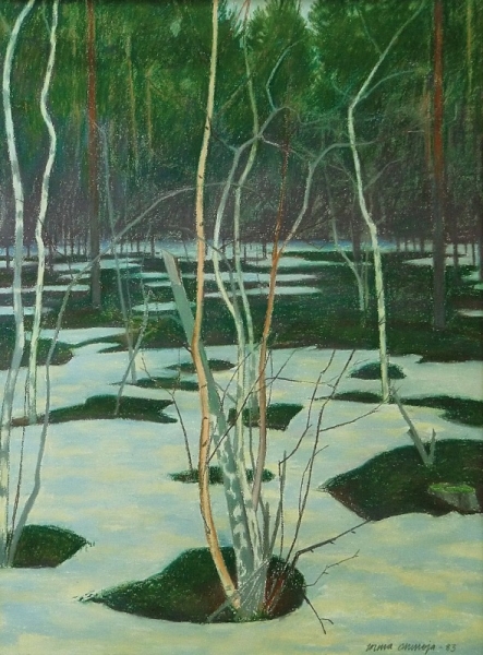 korpimetsa.jpg - Korpimetsä 70 x 50, pastelli 1983Hinta 1400